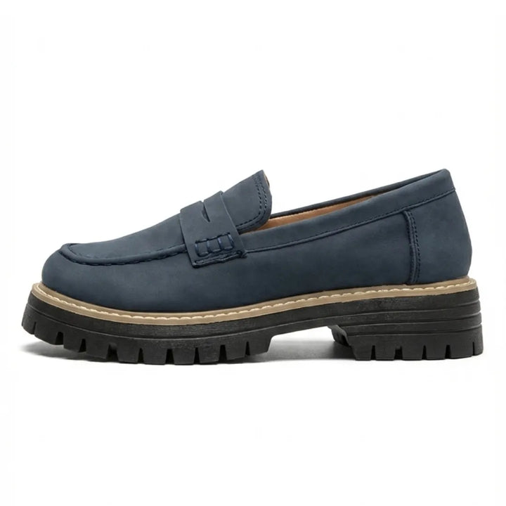 Zapatos mocasines de piel para mujer, estilo moderno con suela gruesa, look diario.