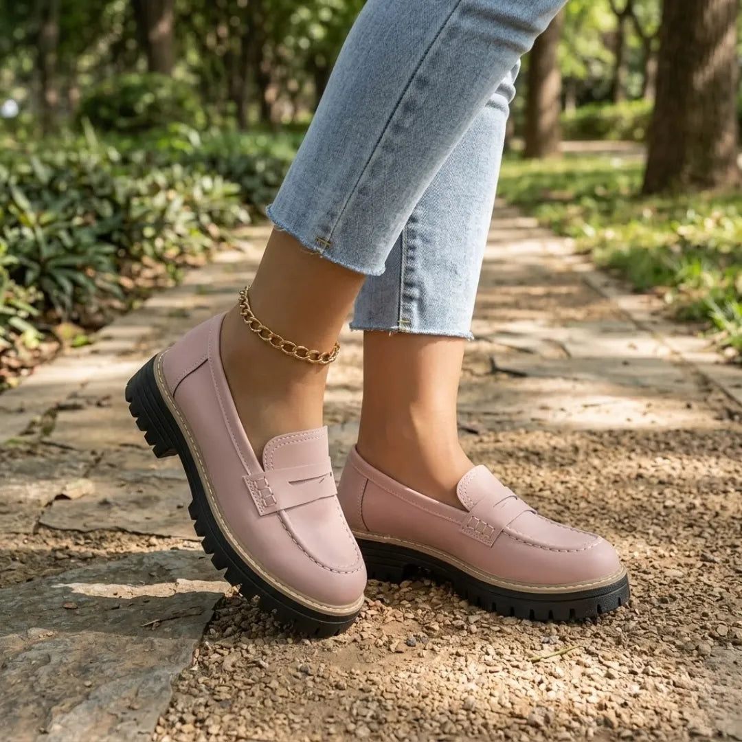 Mocasines cómodos de piel auténtica para mujer, suela gruesa para primavera y otoño.