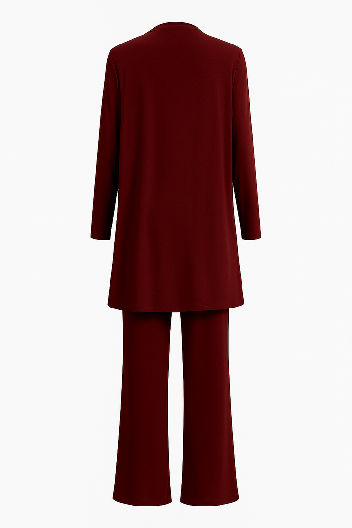 Conjunto de mujer: cárdigan de manga larga y pantalón ancho. Moda cómoda y elegante para el día a día.