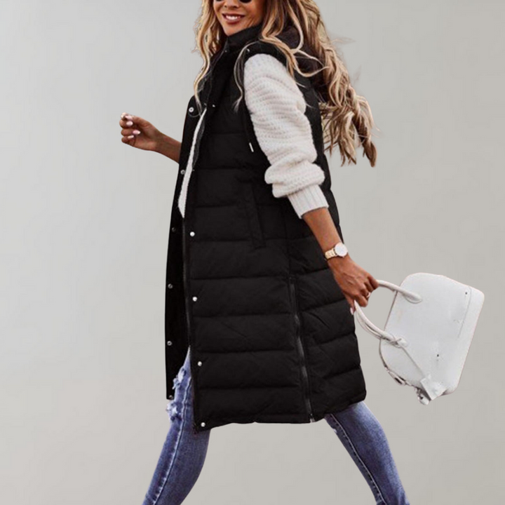 Abrigo ligero sin mangas para mujer, ideal para otoño e invierno, con toque casual.