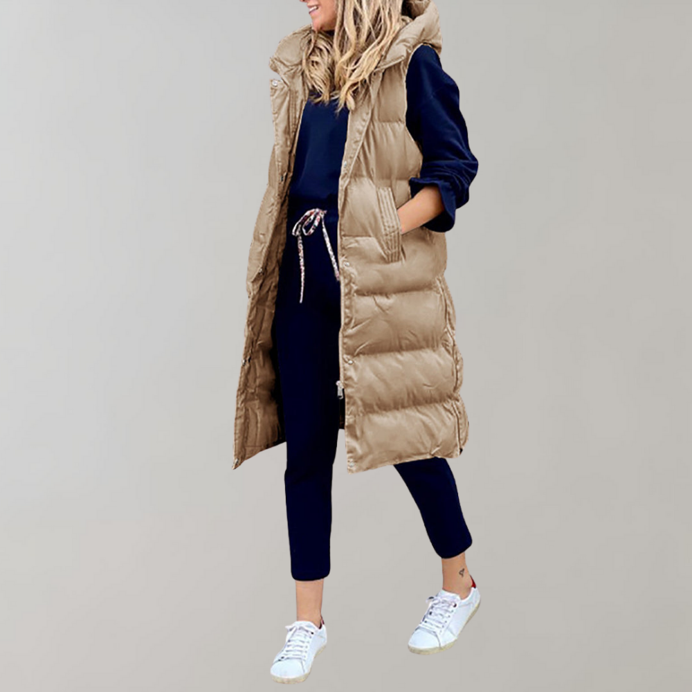Chaleco sin mangas de mujer, cálido y ligero, ideal para invierno y capas versátiles.
