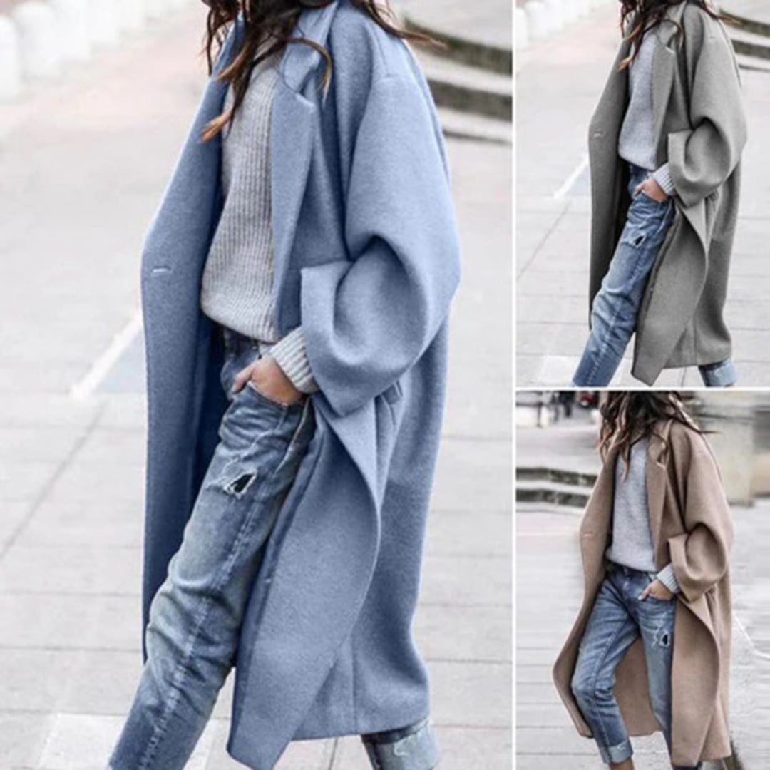 Abrigo de invierno gris para mujer, elegante y de mezcla de lana. Chaqueta de moda para un estilo sofisticado.