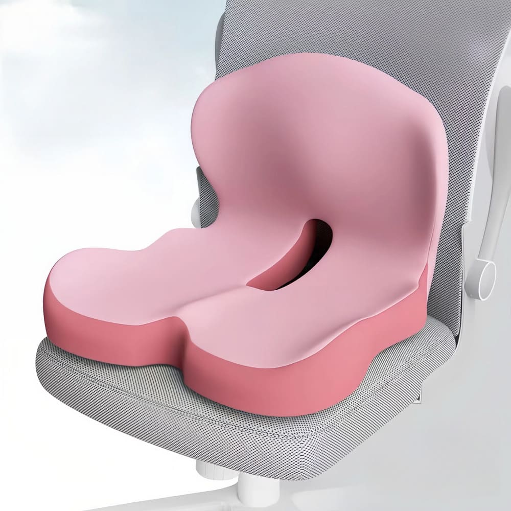 Perfil del cojín lumbar ergonómico de viscoelástica, mostrando su diseño contorneado para soporte de espalda.