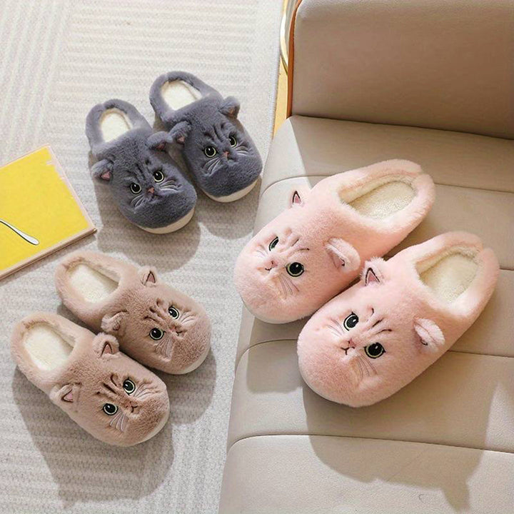 Zapatillas de casa de gato para mujer, calzado de hogar divertido y funcional, ideal para el invierno.