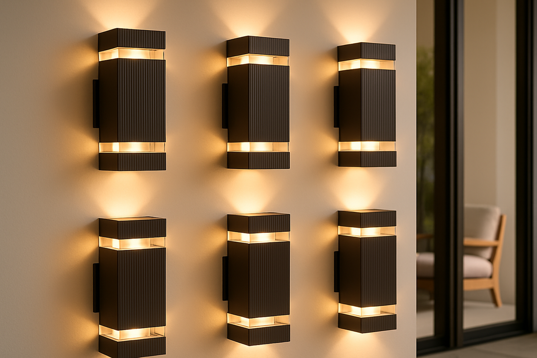 Aplique exterior compacto y elegante. Luz bidireccional negra para decoración de paredes y fachadas IP65.