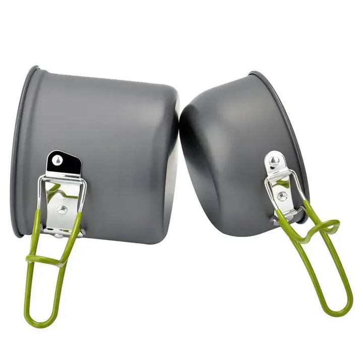 Kit de cocina portátil de acero inoxidable, esencial para camping, picnic y actividades al aire libre.