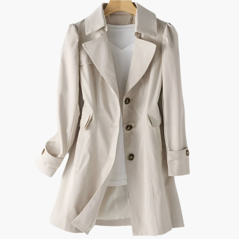Gabardina mujer clásica y sofisticada. Abrigo de entretiempo con solapa y botones, perfecto para primavera y otoño.