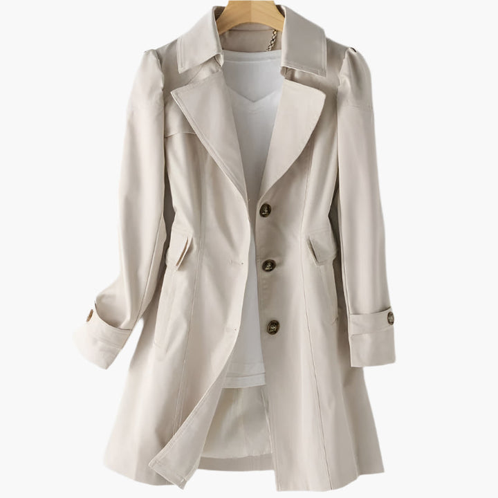 Gabardina mujer clásica y sofisticada. Abrigo de entretiempo con solapa y botones, perfecto para primavera y otoño.