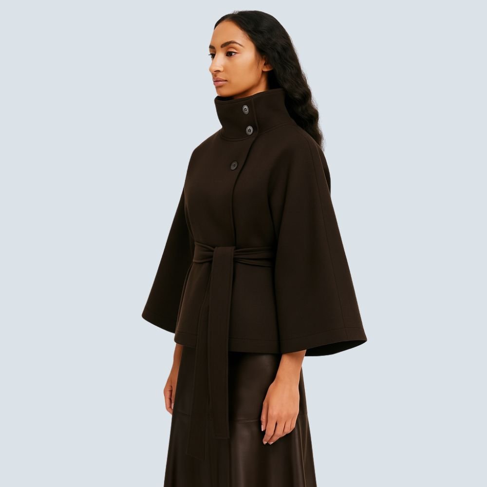Abrigo corto de capa marrón para mujer, moda otoño-invierno, un estilo elegante y cómodo.