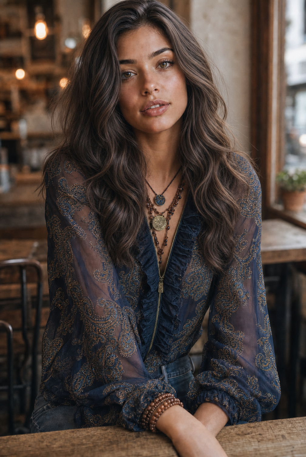 Blusa ligera de mujer con estampado paisley, cuello V. Perfecta para looks casuales y elegantes de verano.