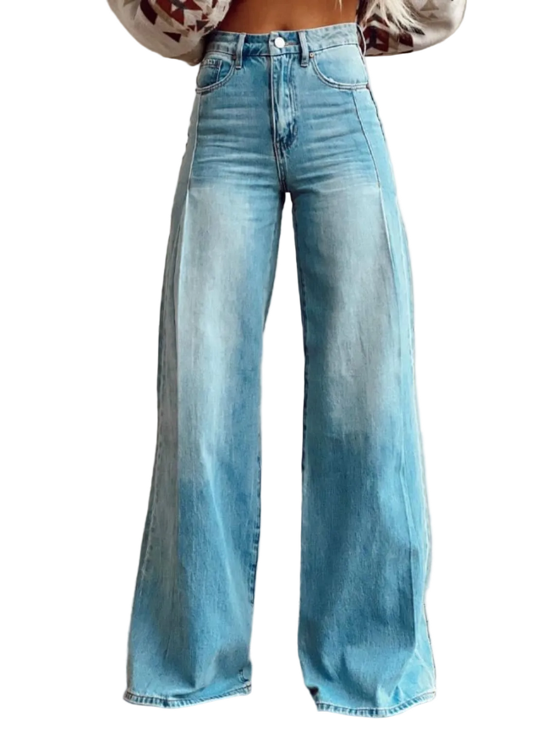 Vaqueros de mujer tiro alto, pierna ancha, que combinan moda casual, comodidad y estilo denim moderno.