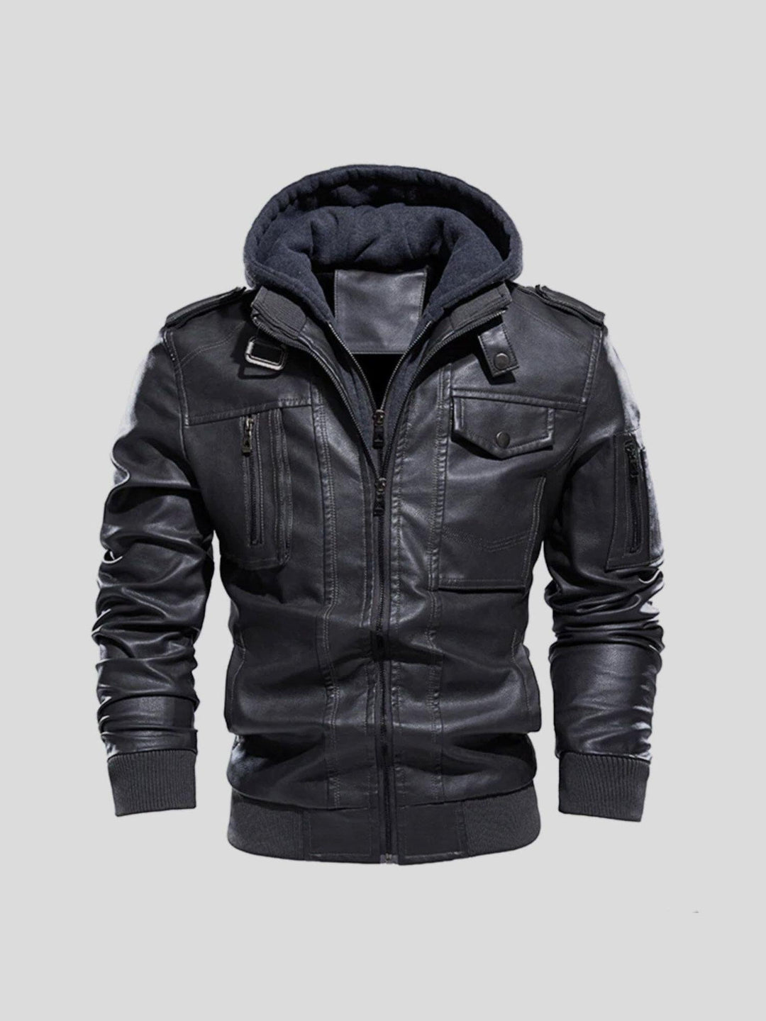 Abrigo de entretiempo de cuero sintético para hombre. Estilo moderno y confortable.