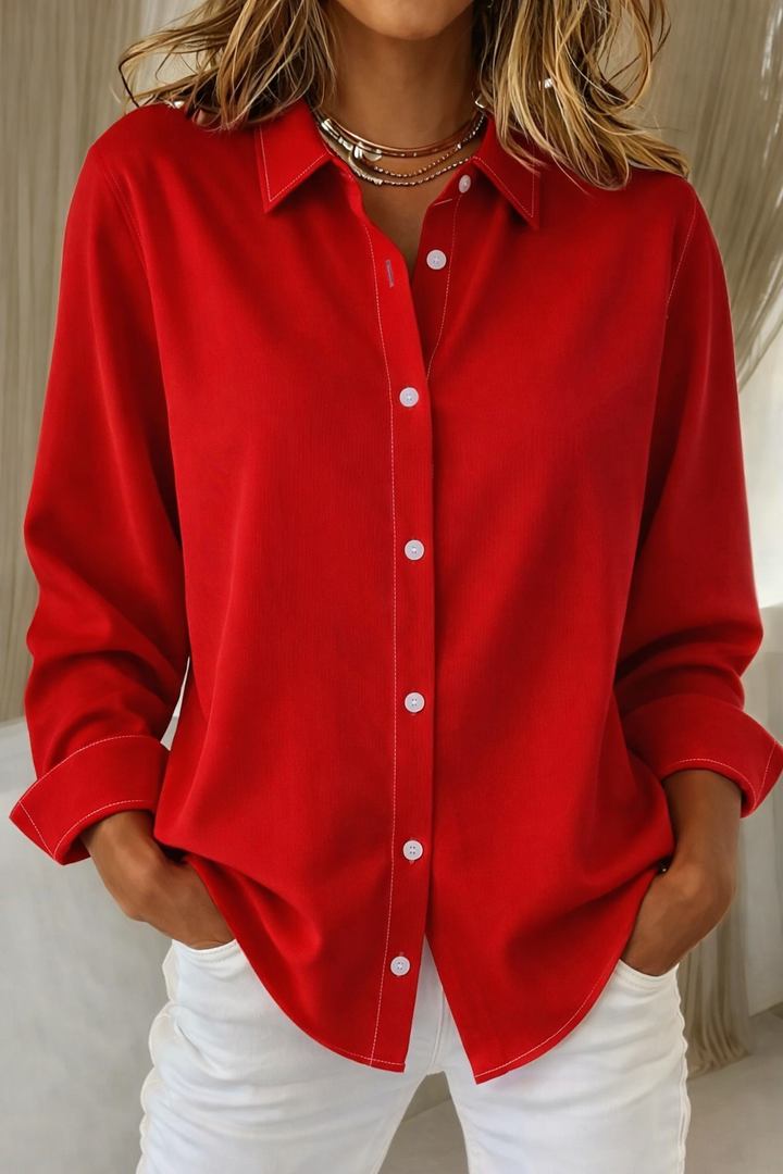Camisa de algodón suave Andrea, manga larga, cómoda y transpirable para mujer, estilo casual.