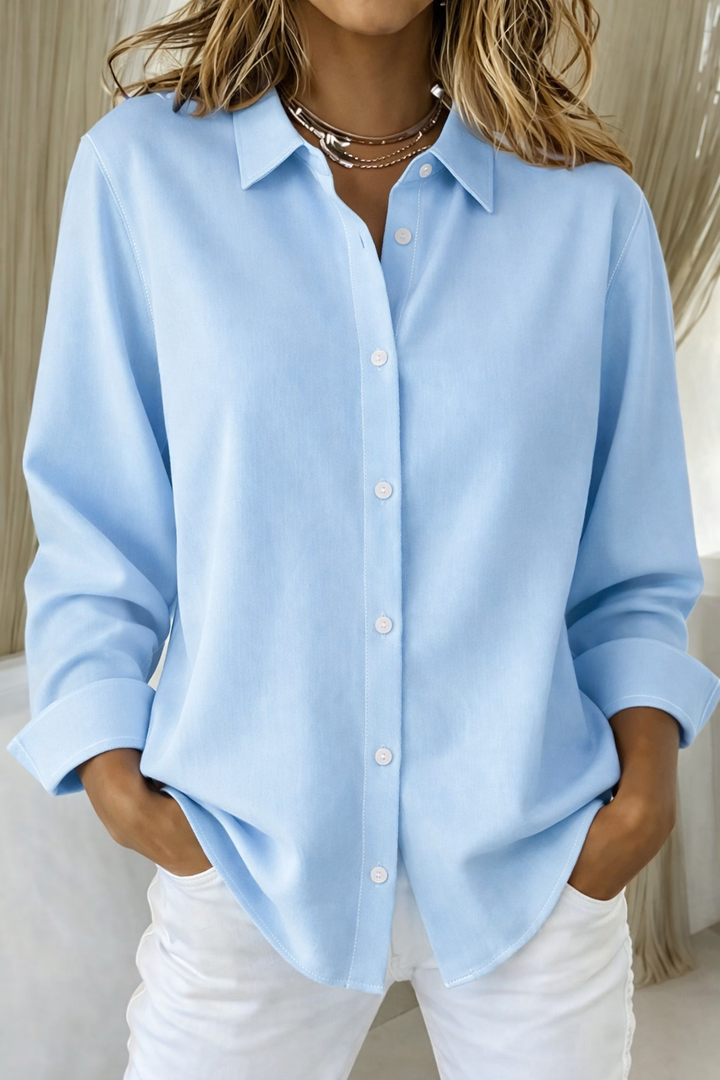 Camisa de mujer Andrea de algodón 100%, manga larga, diseño versátil casual-elegante, primavera.