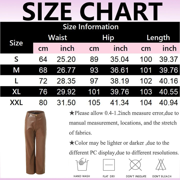 Detalle de pantalón de mujer de cuero sintético negro, pierna ancha y cintura alta. Tendencia moda.