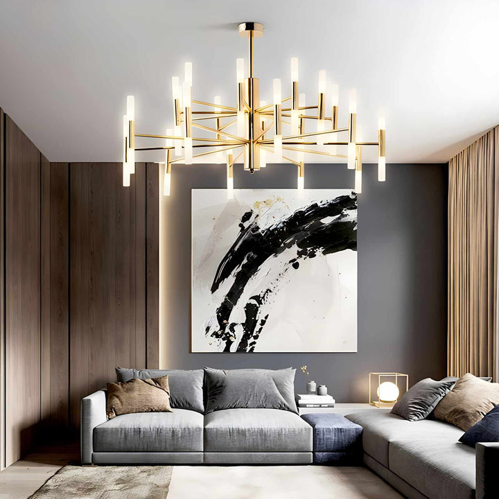 Iluminación LED de araña redonda, ajustable para comedor con diseño elegante.
