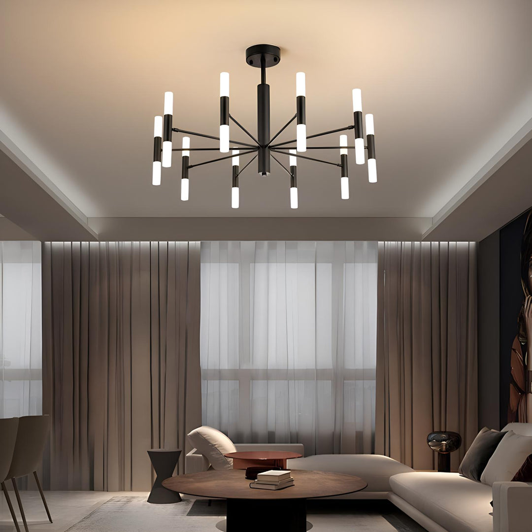 Araña de techo circular LED, diseño elegante y versátil para dormitorios contemporáneos.