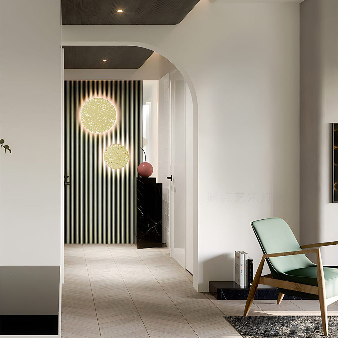 Moderno aplique de pared de terrazo, luz indirecta, ideal para dormitorios y pasillos.