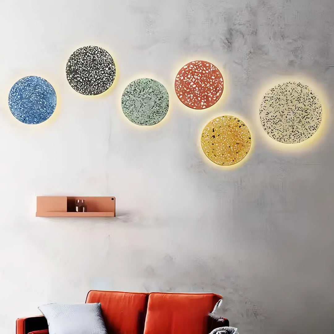 Diseño exclusivo: aplique de pared de terrazo, luz ambiental, ideal para sala.