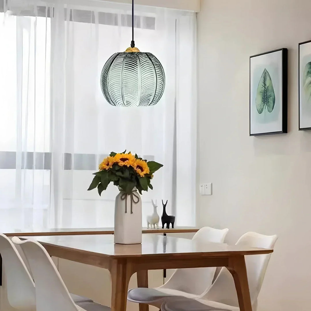 Lámpara de cristal esmerilado con diseño de hojas. Lámpara colgante Aalin para iluminación decorativa del comedor.
