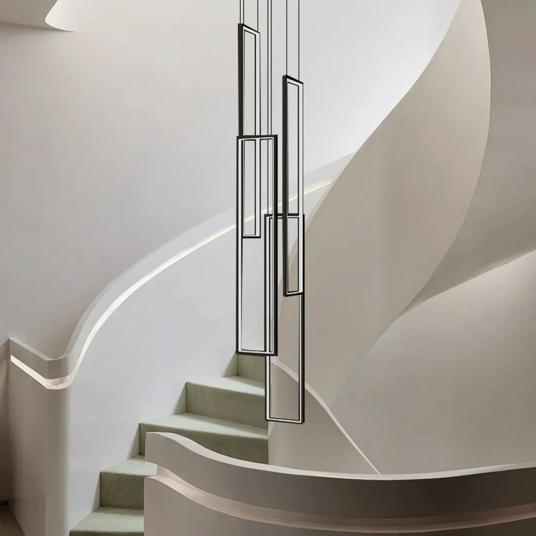 Luz LED ajustable para escalera, lámpara de araña rectangular moderna con control remoto.