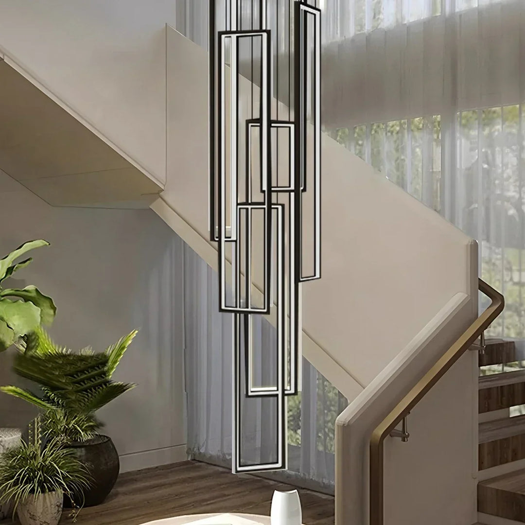 Lámpara LED decorativa rectangular para escalera, con opciones de luz versátiles.