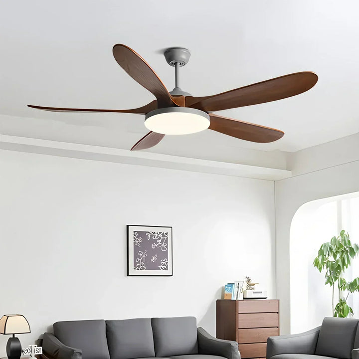 Ventilador silencioso para techo, madera y luz LED, perfecto para cualquier habitación.