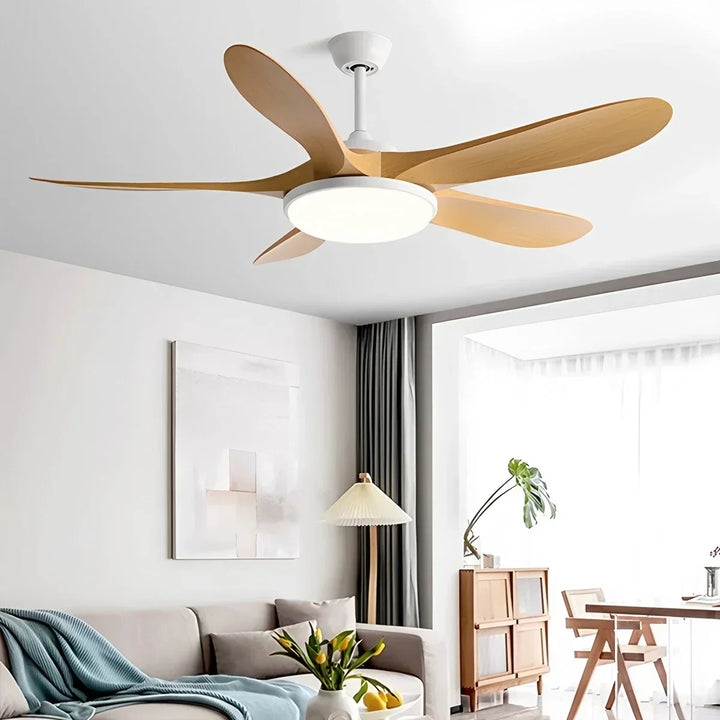 Ventilador de techo rústico de madera con luz LED integrada, gran confort.