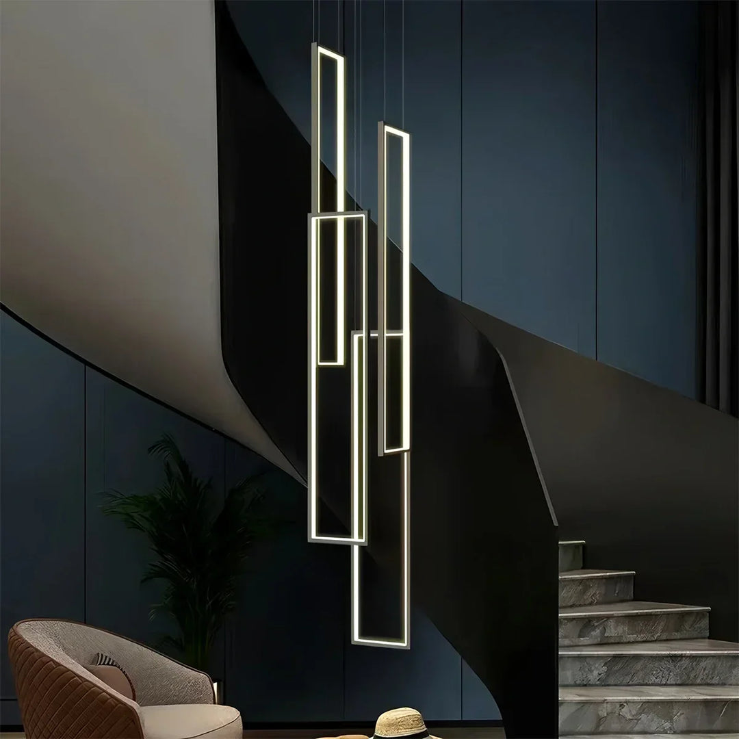 Lámpara LED rectangular para escalera, luz regulable, estilo contemporáneo y sofisticado.