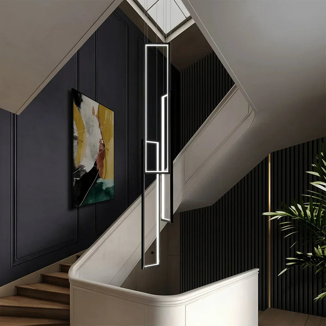 Moderna lámpara LED rectangular, perfecta para vestíbulos y escaleras contemporáneas.