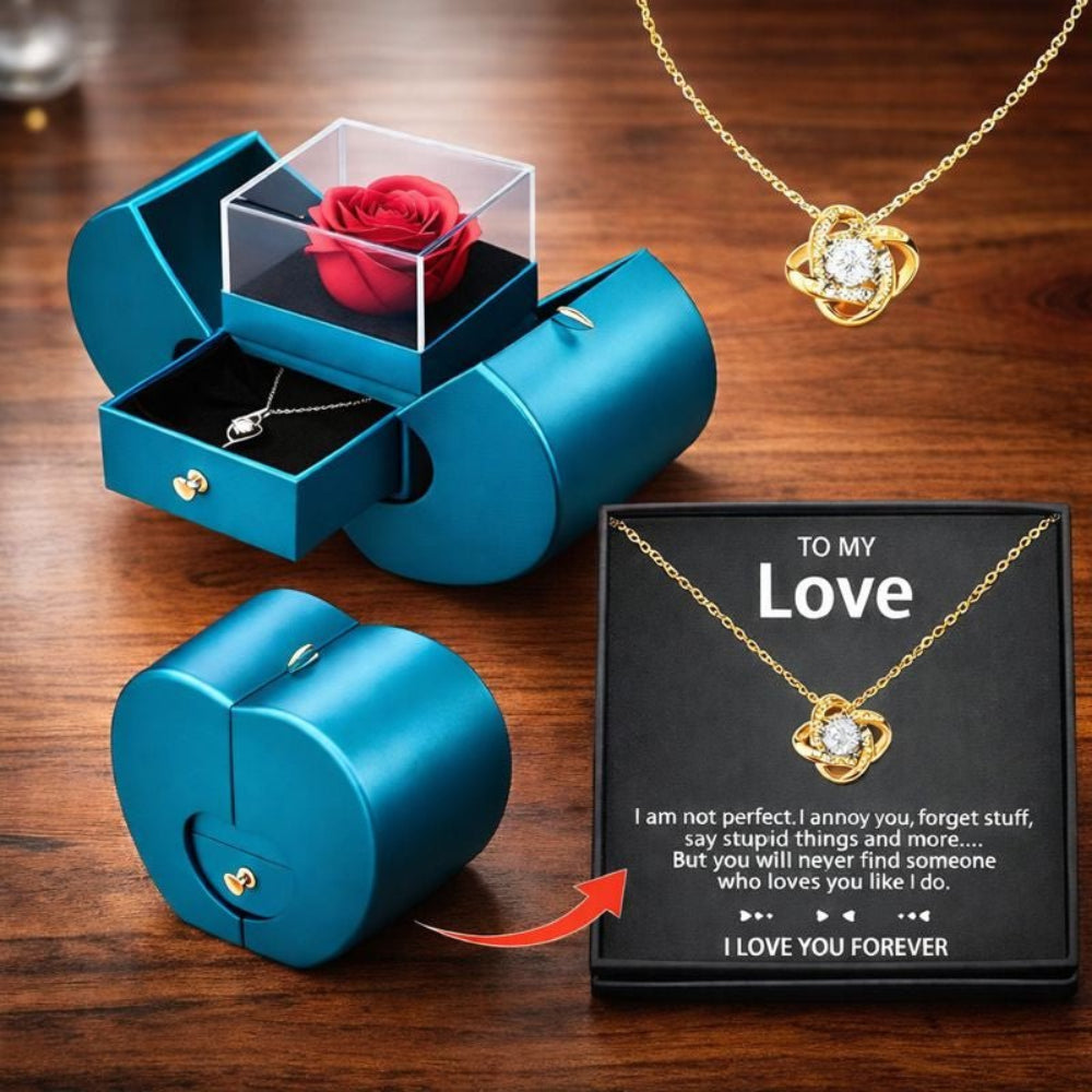 Detalle romántico: rosa eterna de jabón dentro de joyero en forma de manzana. Sorpresa ideal para el amor.