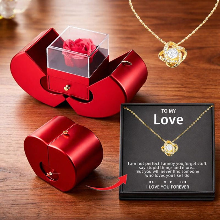 Joyero diseño manzana con rosa eterna, regalo romántico para aniversario, San Valentín. Decoración amorosa.