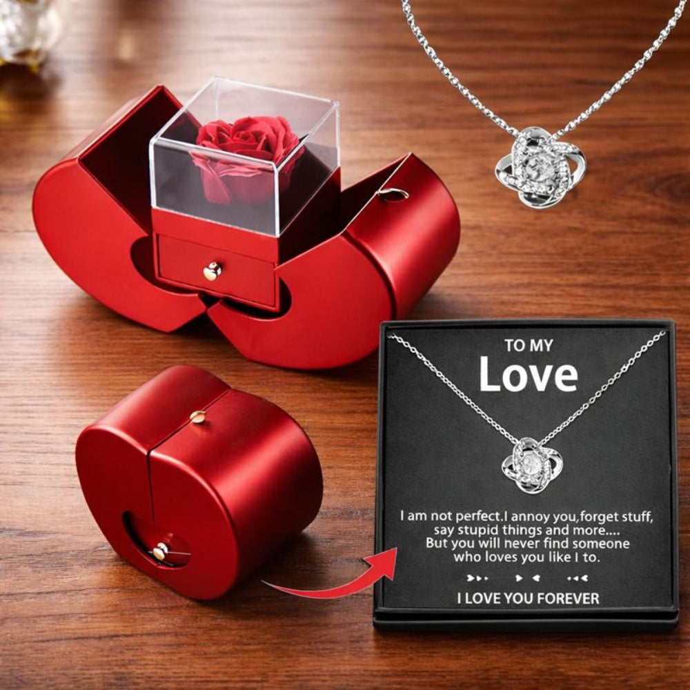 Regalo perfecto: estuche joyero manzana con rosa de jabón, ideal para cumpleaños, aniversario o detalle romántico.