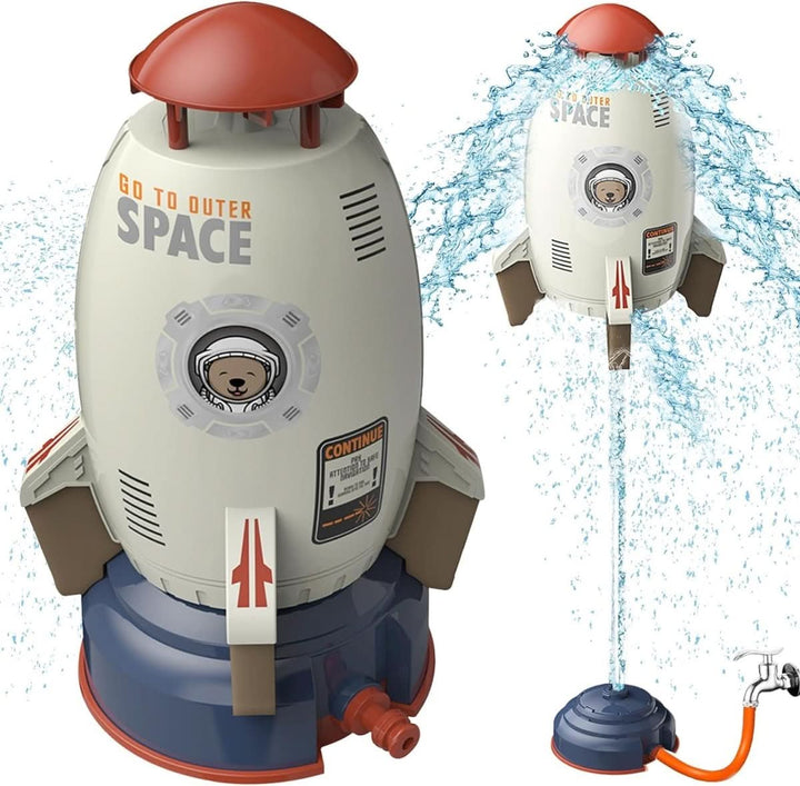 Juguete acuático giratorio 360° para niños. Diversión refrescante de verano con spray de agua en el jardín.