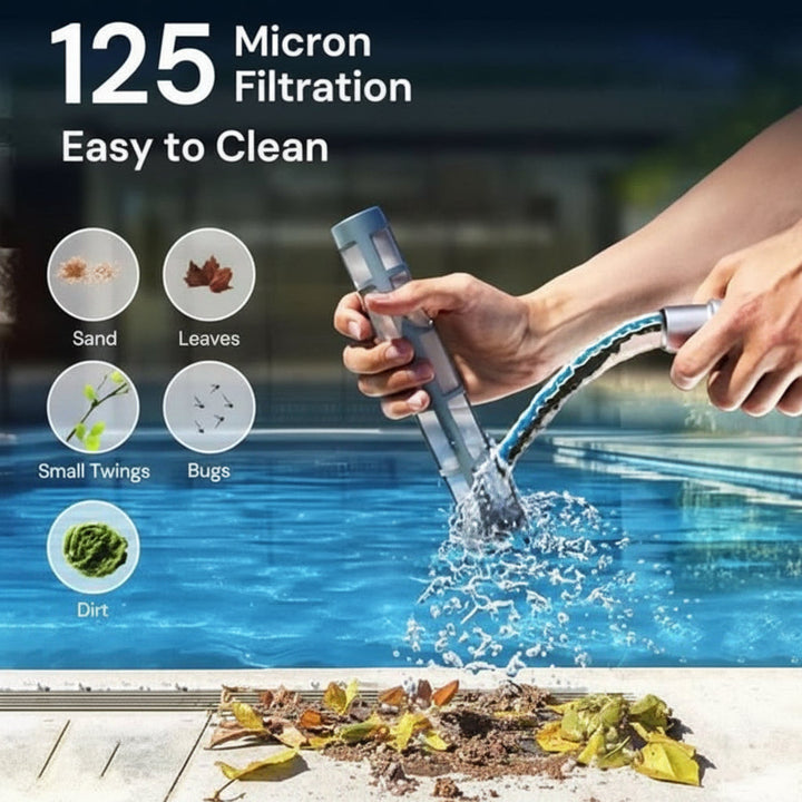 Aspiradora de piscina inalámbrica POOLIX con filtro, para limpieza profunda y mantenimiento del agua.