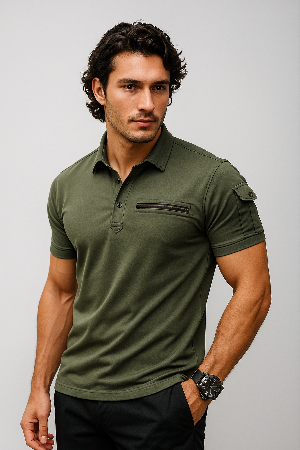 Polo azul casual de manga corta para hombre, ideal para el día a día.