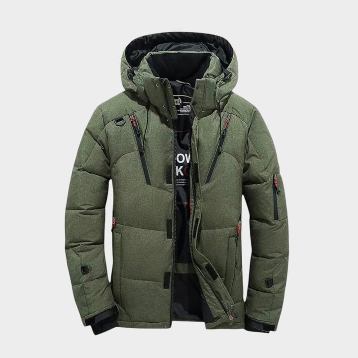 Parka de hombre resistente al viento y agua, aislante térmico para invierno, ideal para bajas temperaturas.
