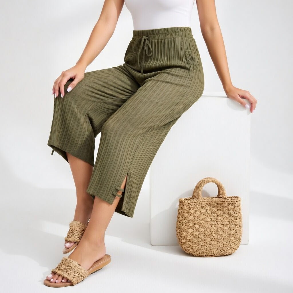 Pantalón fluido de verano para mujer con cintura ajustable. Diseño elegante, cómodo, transpirable, estilo femenino versátil.