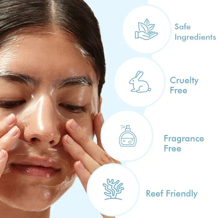 Mascarilla facial de bio-colágeno para noche, ideal para piel sensible, hidrata y calma.
