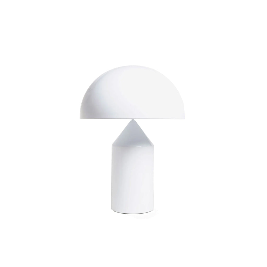 Lámpara Atollo Lunaro de metal, diseño italiano escultural, ideal para decoración y escritorio.
