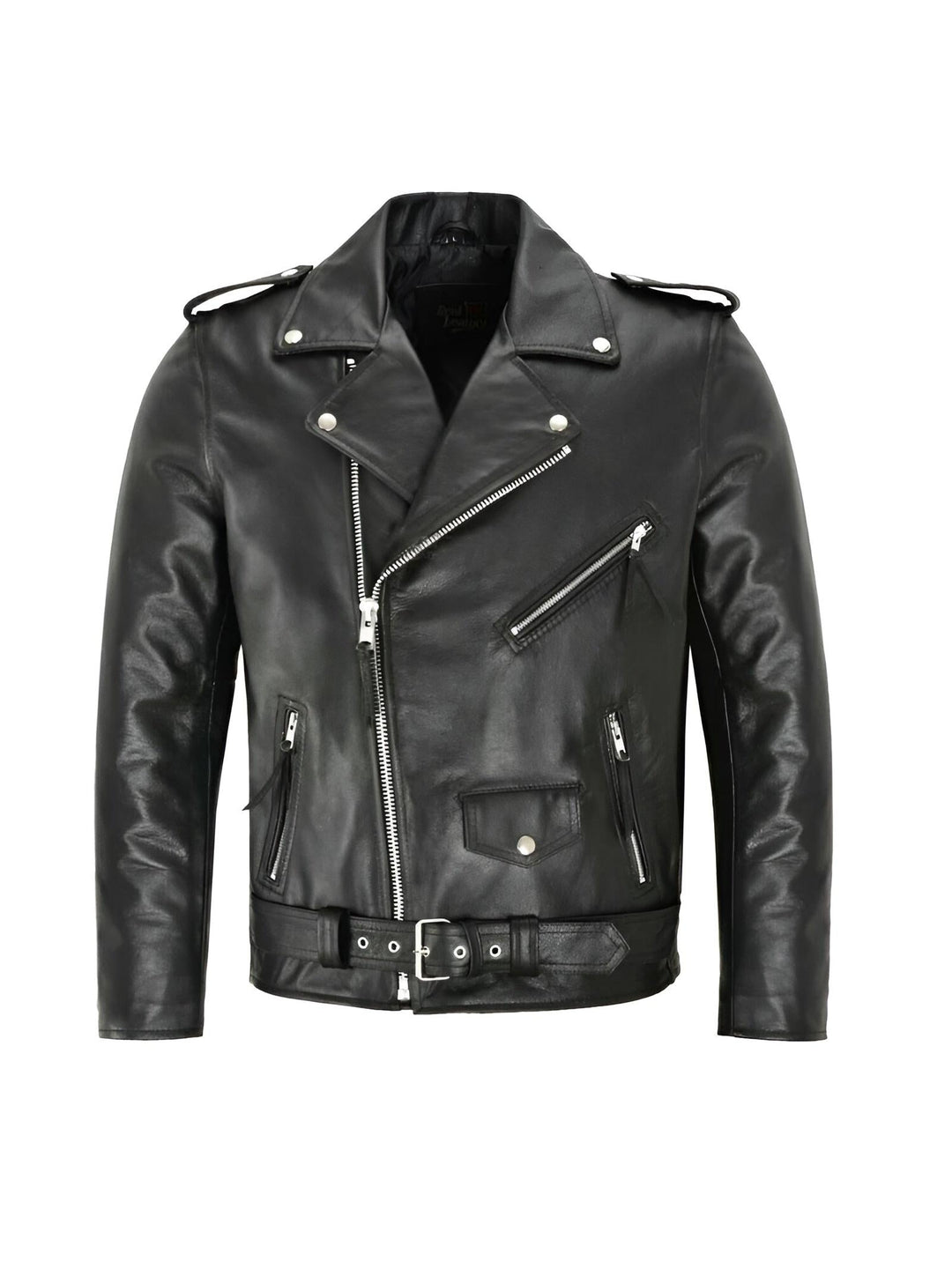 Chaqueta de cuero motera clásica negra para mujer, estilo biker, moda outwear.