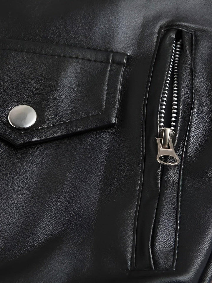 Chaqueta de cuero motera clásica negra para mujer, versátil para cualquier estilo, abrigo de moda.