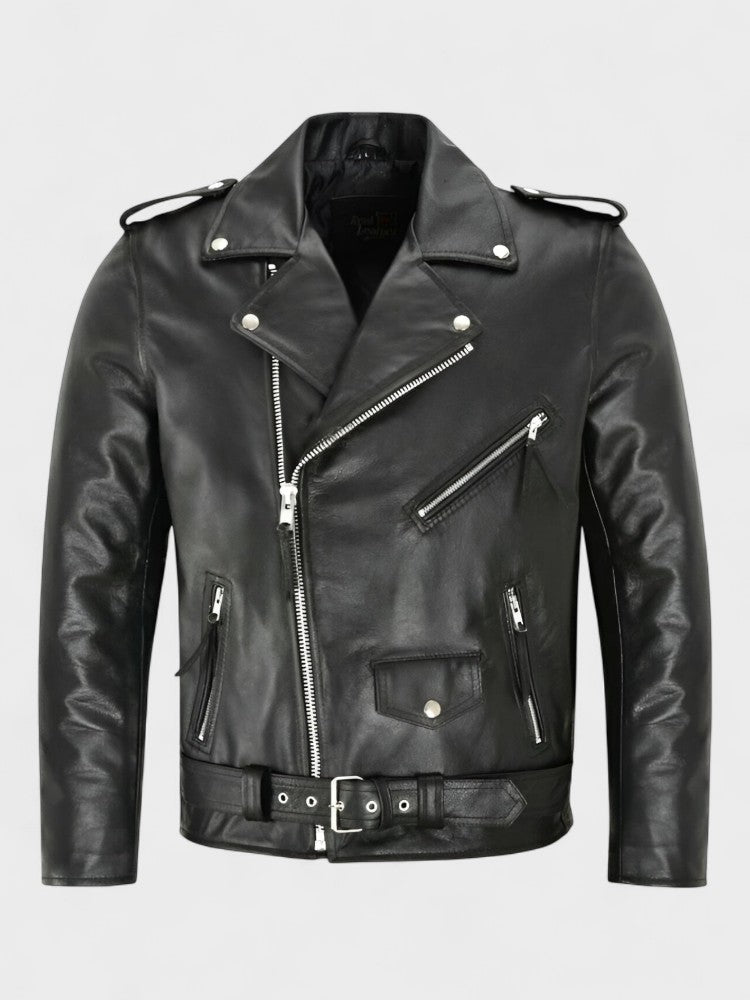 Chaqueta de cuero ajustada para mujer, estilo biker clásico con cremalleras, moda casual.