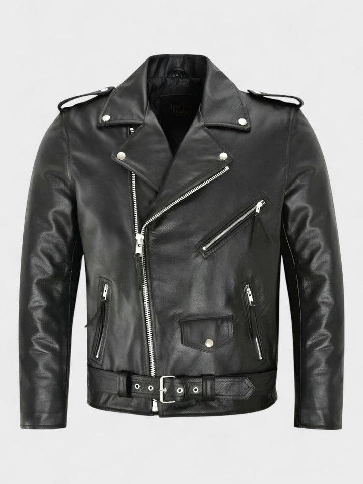 Chaqueta de cuero ajustada para mujer, estilo biker clásico con cremalleras, moda casual.