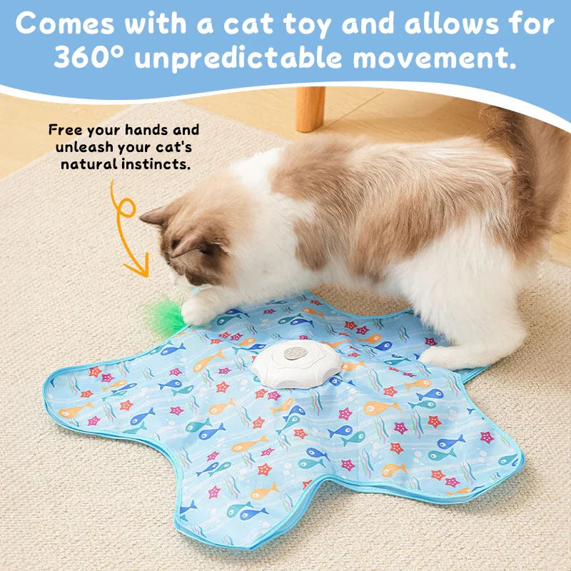 Juguete interactivo para gatos con plumas y movimiento, ideal para estimulación mental y física. Promueve el bienestar felino.