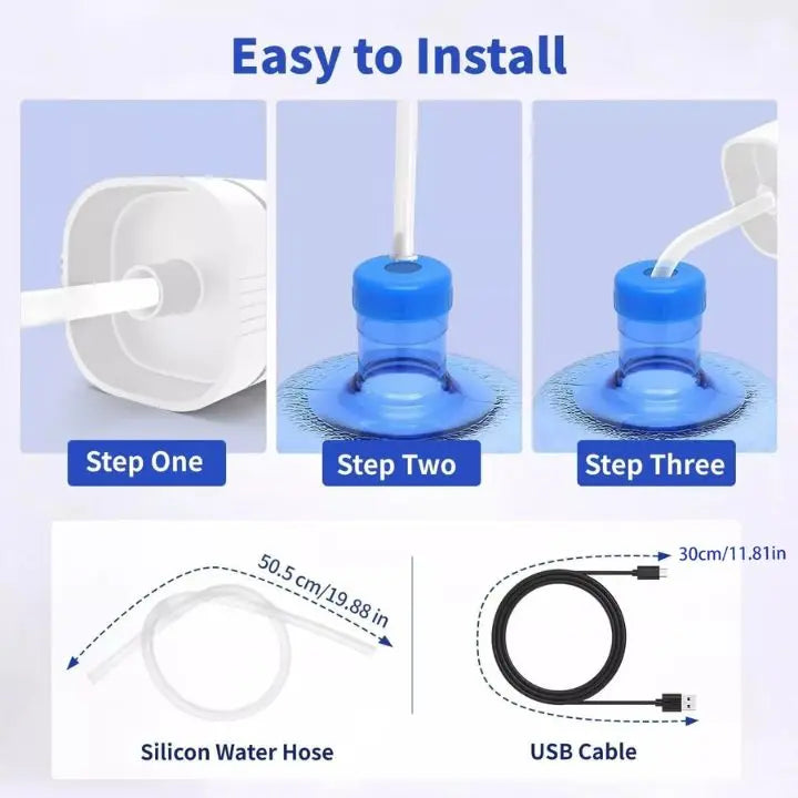 Bomba de agua recargable con carga USB-C. Dispensador automático portátil para botellas de agua. Cómodo y eficiente.