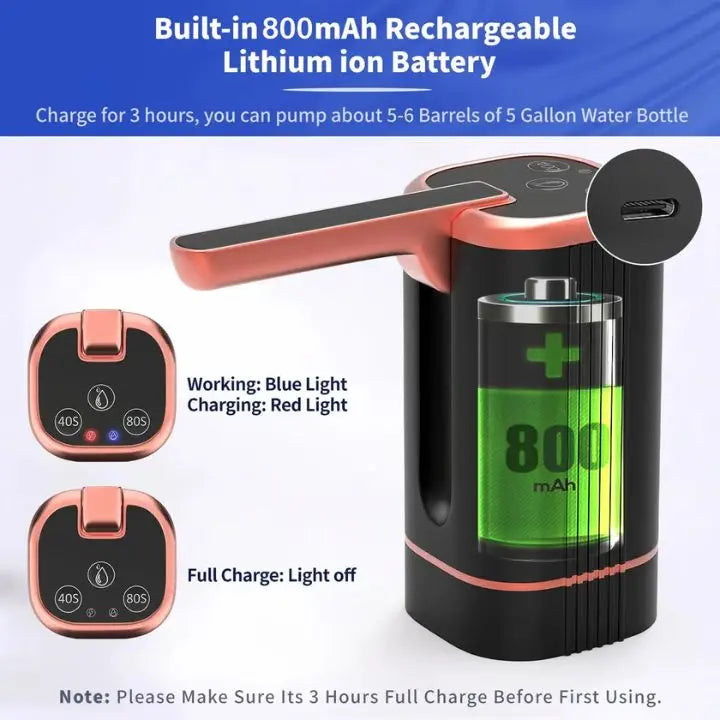 Bomba de agua automática para camping y actividades al aire libre. Dispensador portátil recargable de agua potable. Duradero.