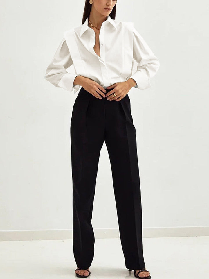 Camisa de botones de manga larga para mujer, ajuste cómodo, estilo clásico y versátil para toda ocasión.