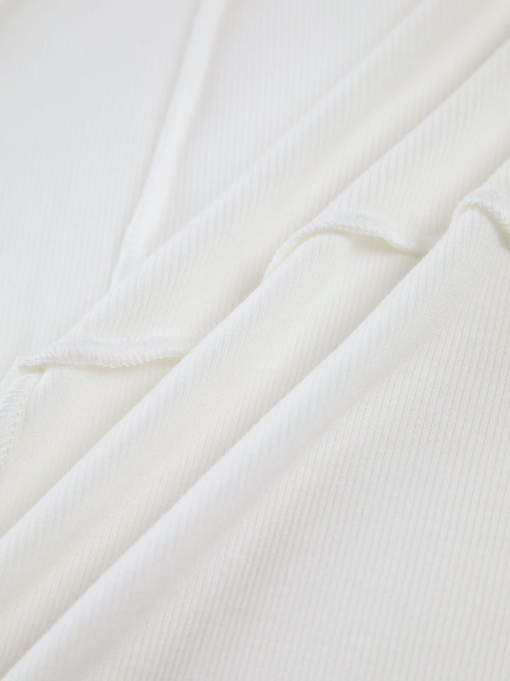 Blusa top acanalada de algodón elástico para mujer, manga larga. Ajuste slim cómodo, estilo versátil.