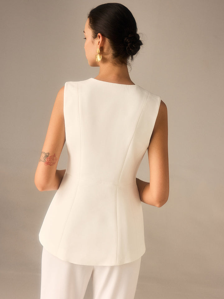 Chaleco versátil para mujer, cuello V, sin mangas. Ideal para atuendos casuales de primavera-verano, muy de moda.